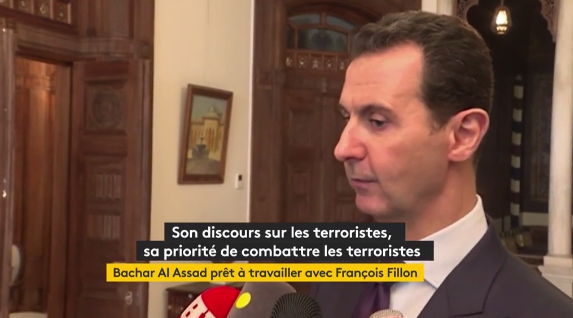 Bachar Al-Assad soutient la politique de François Fillon./ Photo Capture d'écran FranceInfo