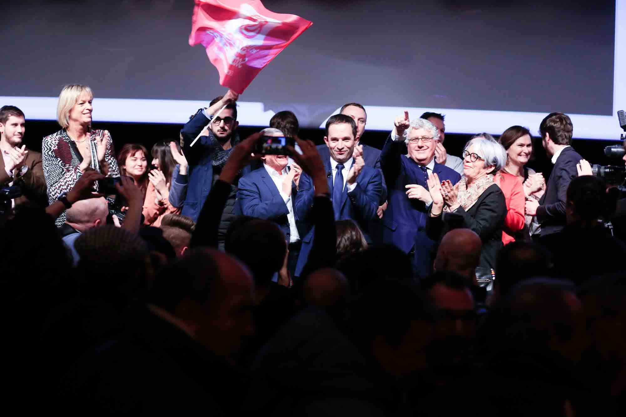 Le candidat de la primaire de la Gauche, Benoit Hamon était en meeting à Toulouse vendredi 20 janvier. C'est dans la ville rose qui termine sa campagne, à deux jours du premier tour des primaires de la gauche. /Photo S. Thuault-Ney