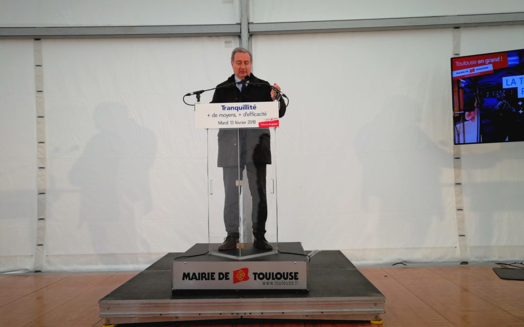 Jean-Luc Moudenc lors de la conférence  de presse sur la tranquillité et la sécurité à Toulouse / Crédit : Swann Vincent-Romney
