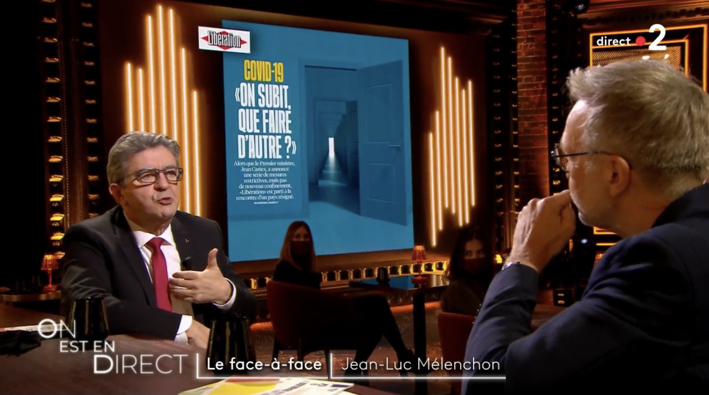 Jean-Luc Mélanchon face à Laurent Ruquier dans « On est en direct » sur France 2. Crédit : Capture d’écran