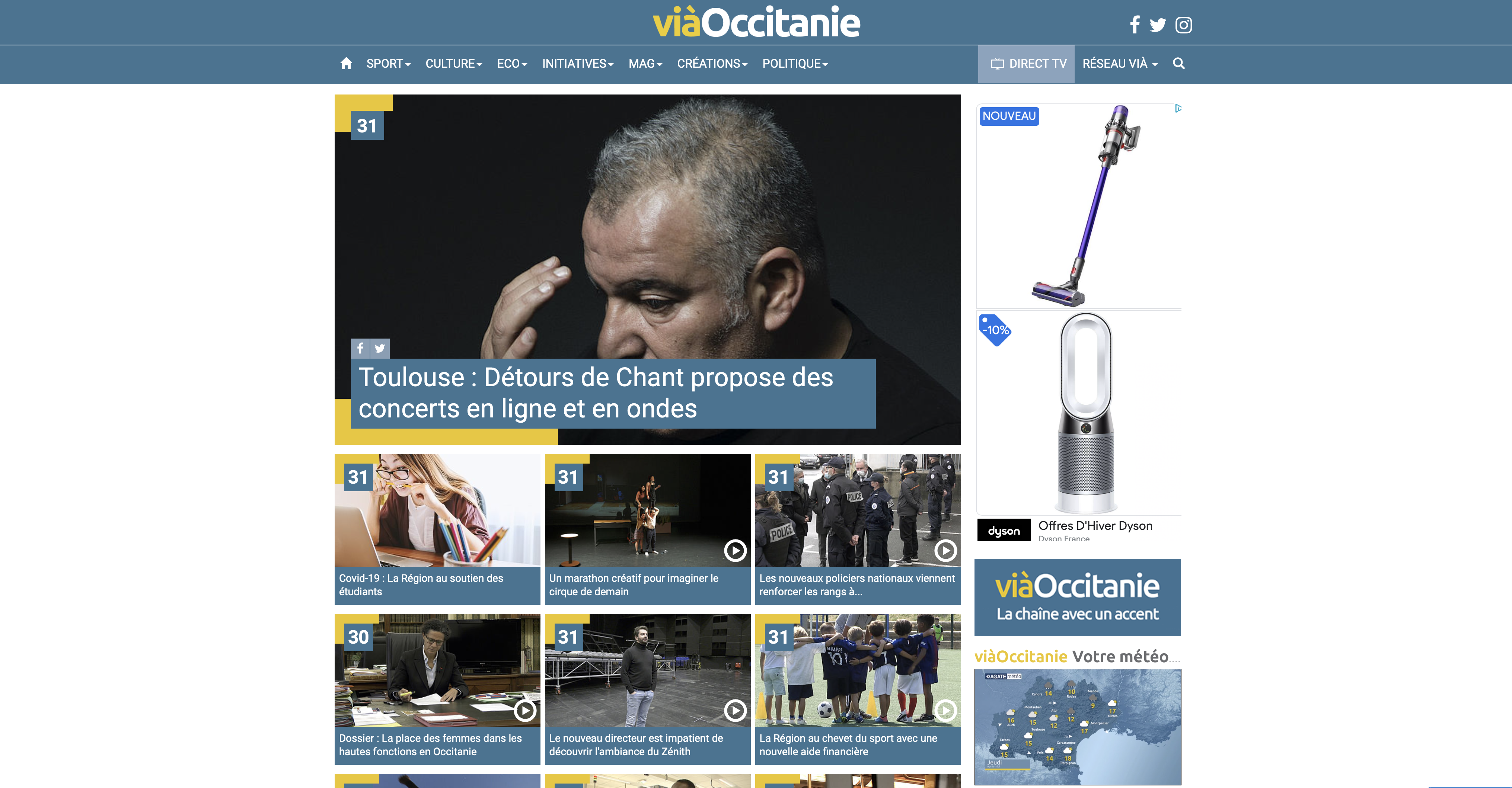 Les chaînes de TV locales du groupe Vià dont ViàOccitanie déposent le bilan. Crédit : capture d'écran